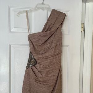 Eliza J fitted dress, beige/champagne, size 6